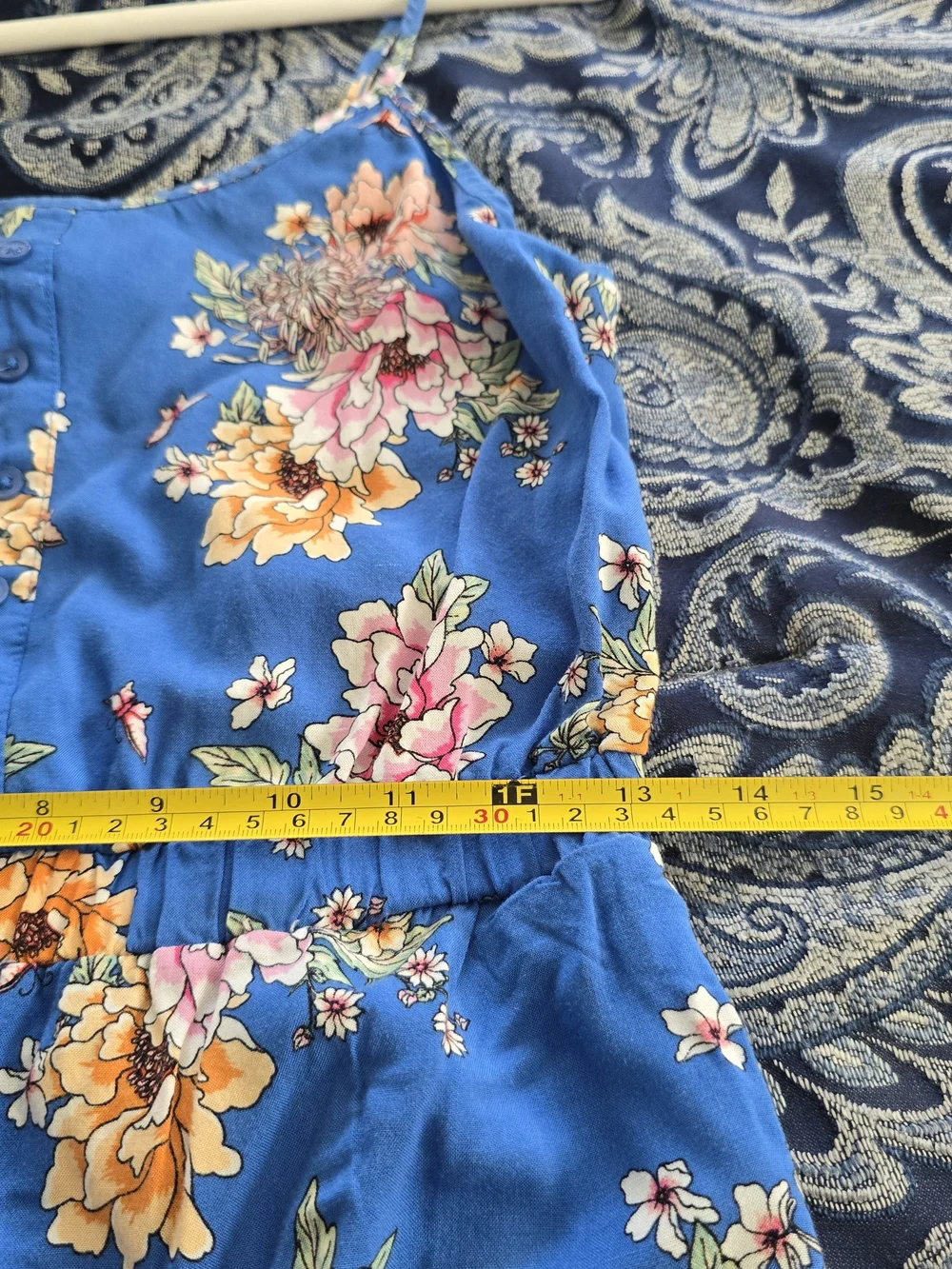 Blue Floral Button-Front Romper Size M Excellent Condition